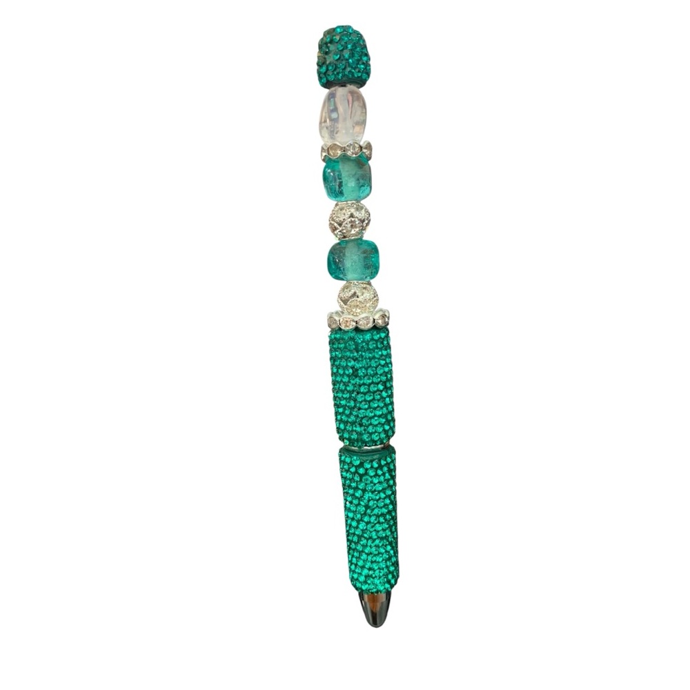 Handcrafted Green and Silver Glass Beaded PEN